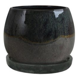 Artisan Planter, Drip Green Ceramic, 6-In.