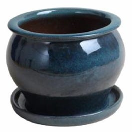 Studio Planter, Drip Blue Ceramic, 8-In.