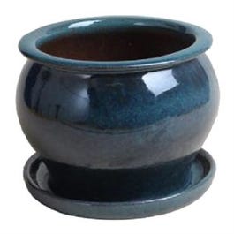 Studio Planter, Drip Blue Ceramic, 11-In.