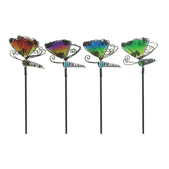 Alpine 15 In. H. Metal & Glass Wiggle Motion Butterfly Garden Stake Lawn Ornament