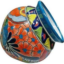 Ceramic Planter, Cuban, Hand-Painted, Double-Fired, 8-In.