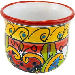 Ceramic Planter, Italian, Double-Fired, Hand-Painted, 7.5 x 7-In. - Almont,  MI